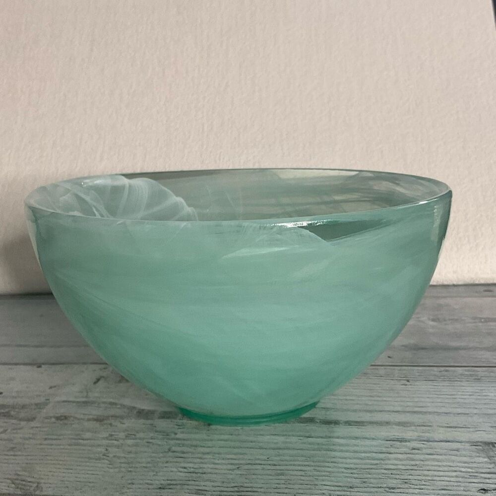 Vintage Swirled Green‎ Sea Glass Sweden Bowl, 1970s, Smoked Glass Art Blown